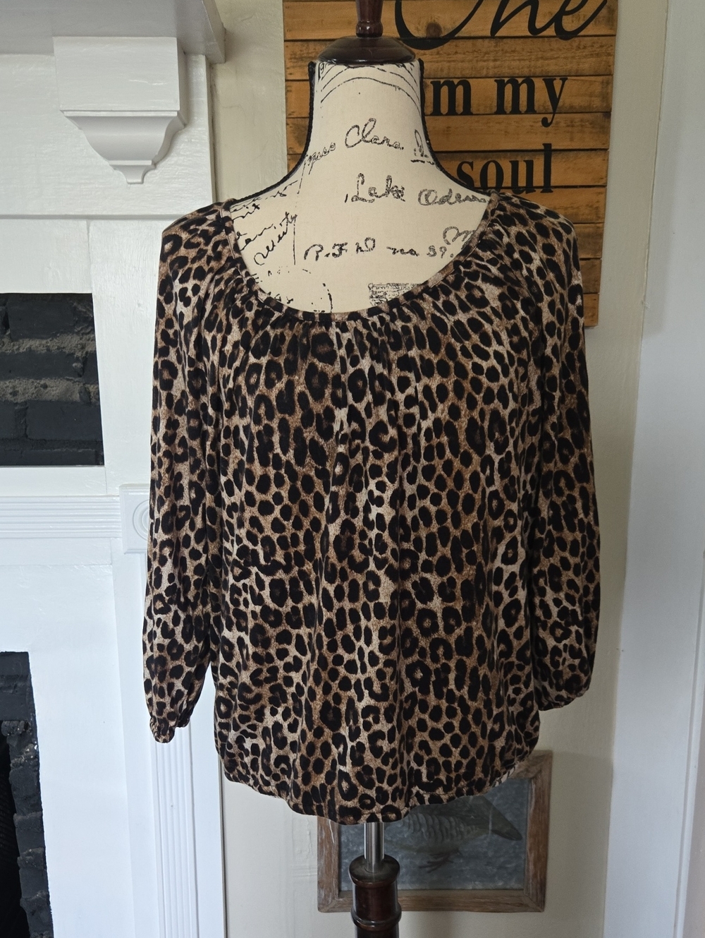 Michael Kors Leopard Print Scoop Neck Blouse in Brown